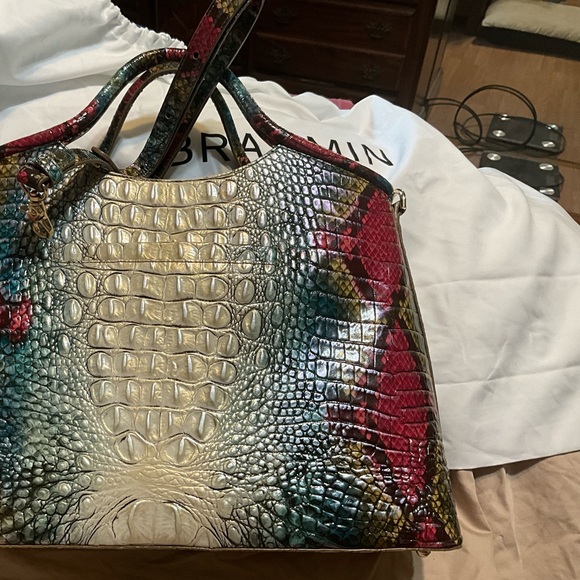 Brahmin Red and Green Crocodile-Embossed Tote - Picture 2 of 6